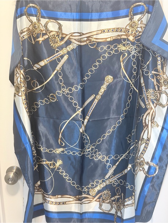Accessories - Navy Blue Chain Print satin-like polyester blend-Feel Scarf